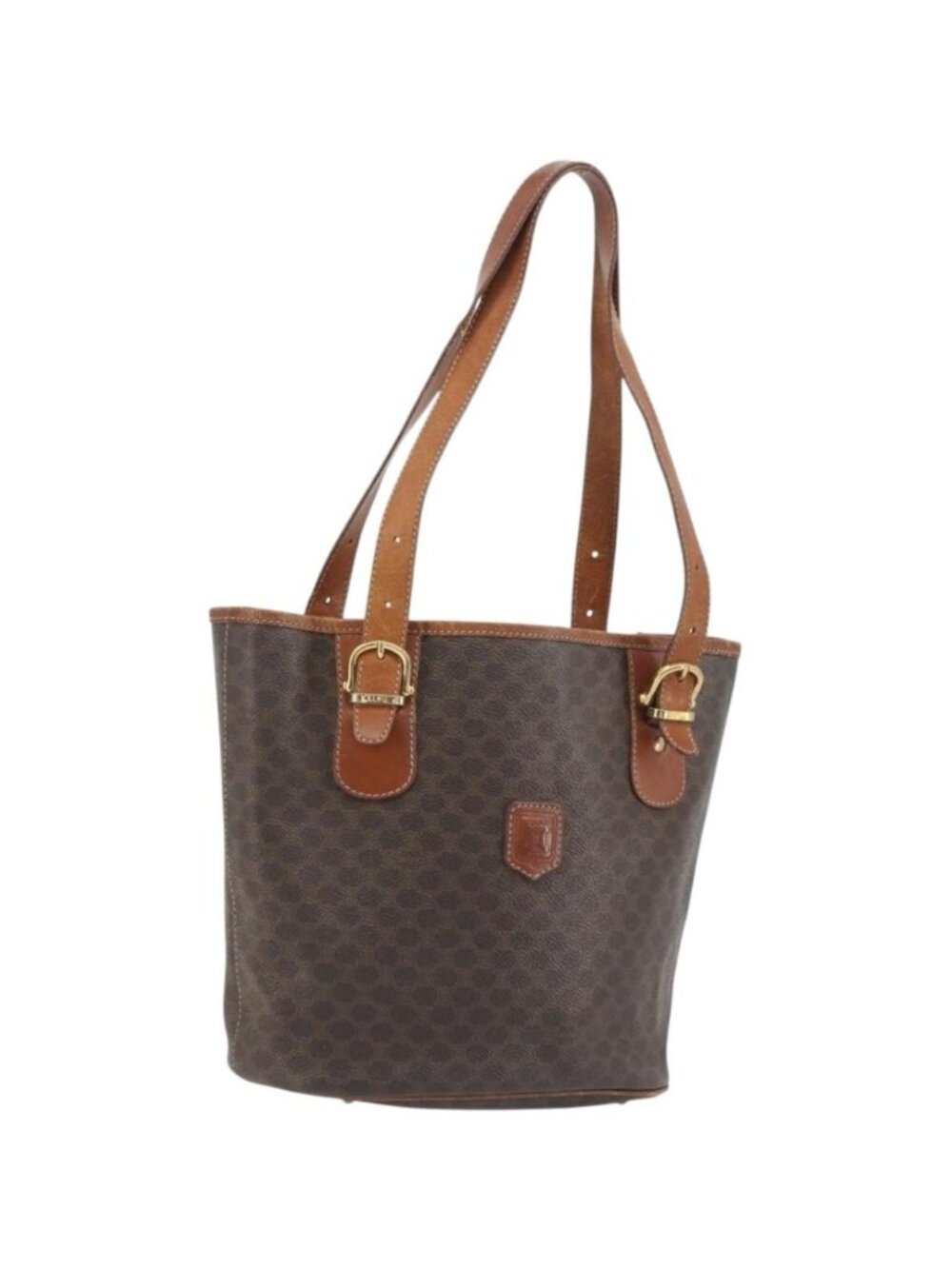 CELINE Macadam Canvas Tote Bag PVC Leather Brown Gold